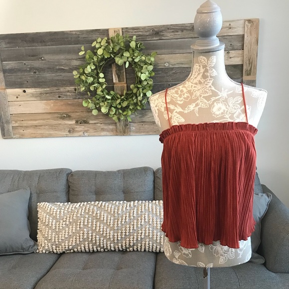 NWT Madewell Nicole Pleated Ruffle Tank- orange - Picture 2 of 7